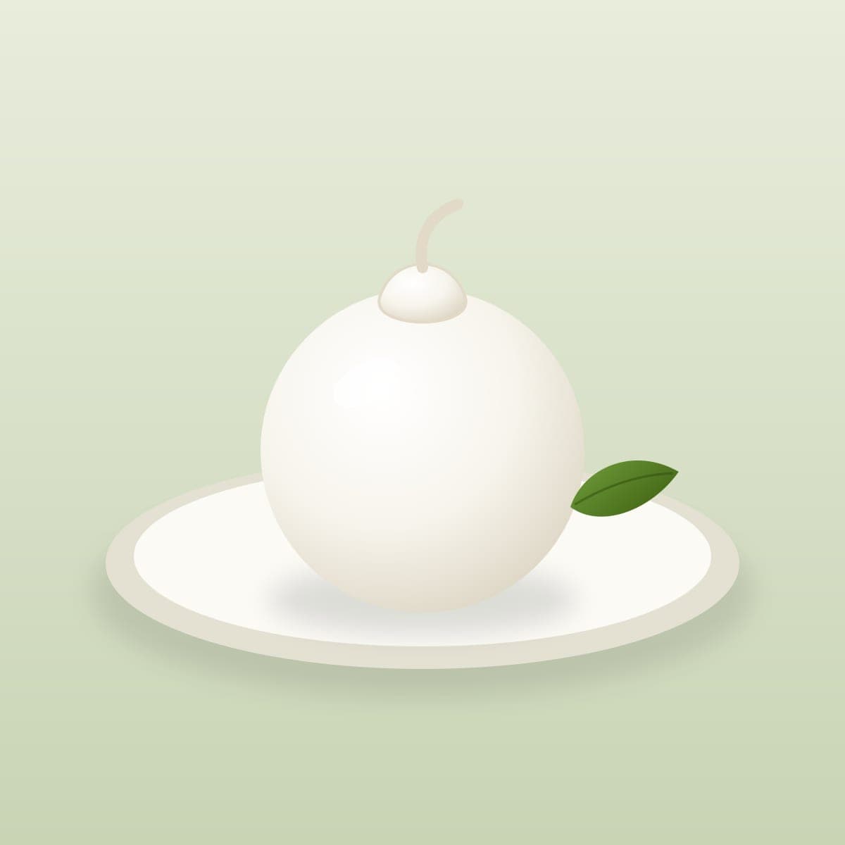 Illustrazione: una burrata chiusa a mano su un piatto bianco