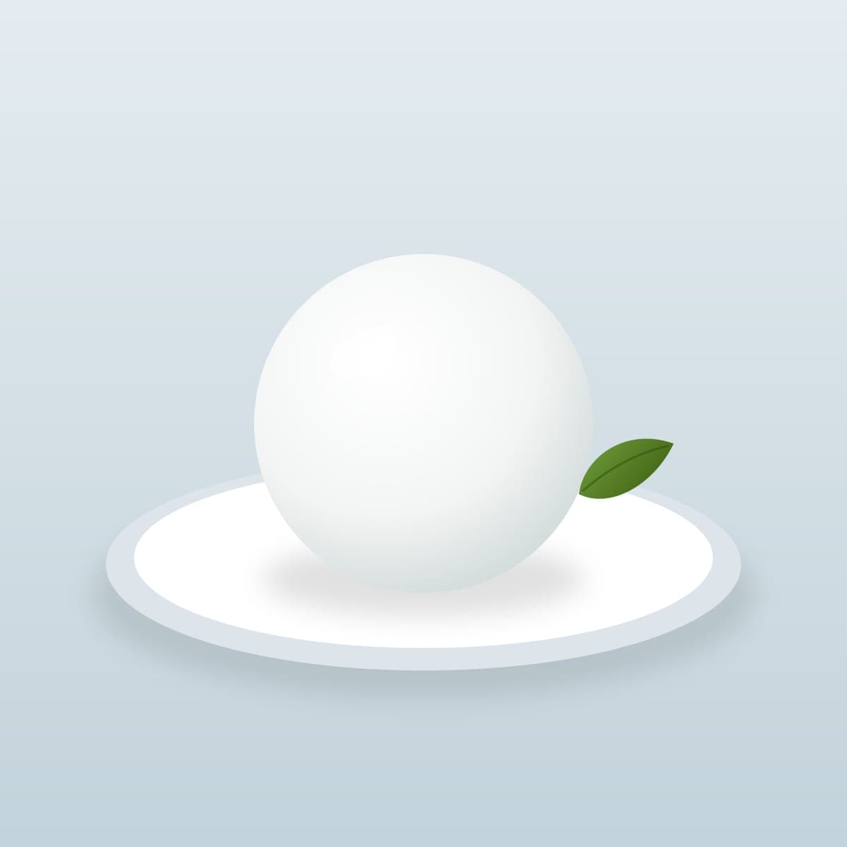 Illustrazione: una mozzarella su un piatto bianco